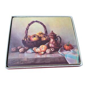 Chailloux Melamine Placemats Fruit Still Life French Cork Back Set of 6 Box Vtg